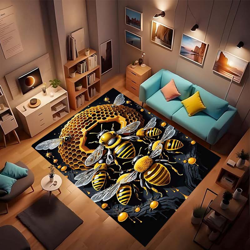 3D мультяшный милый узор пчелы, нескользящий коврик, мягкий фланель, моющийся, нескользящая основа, подходит для гостиной, спальни, ванной комнаты,