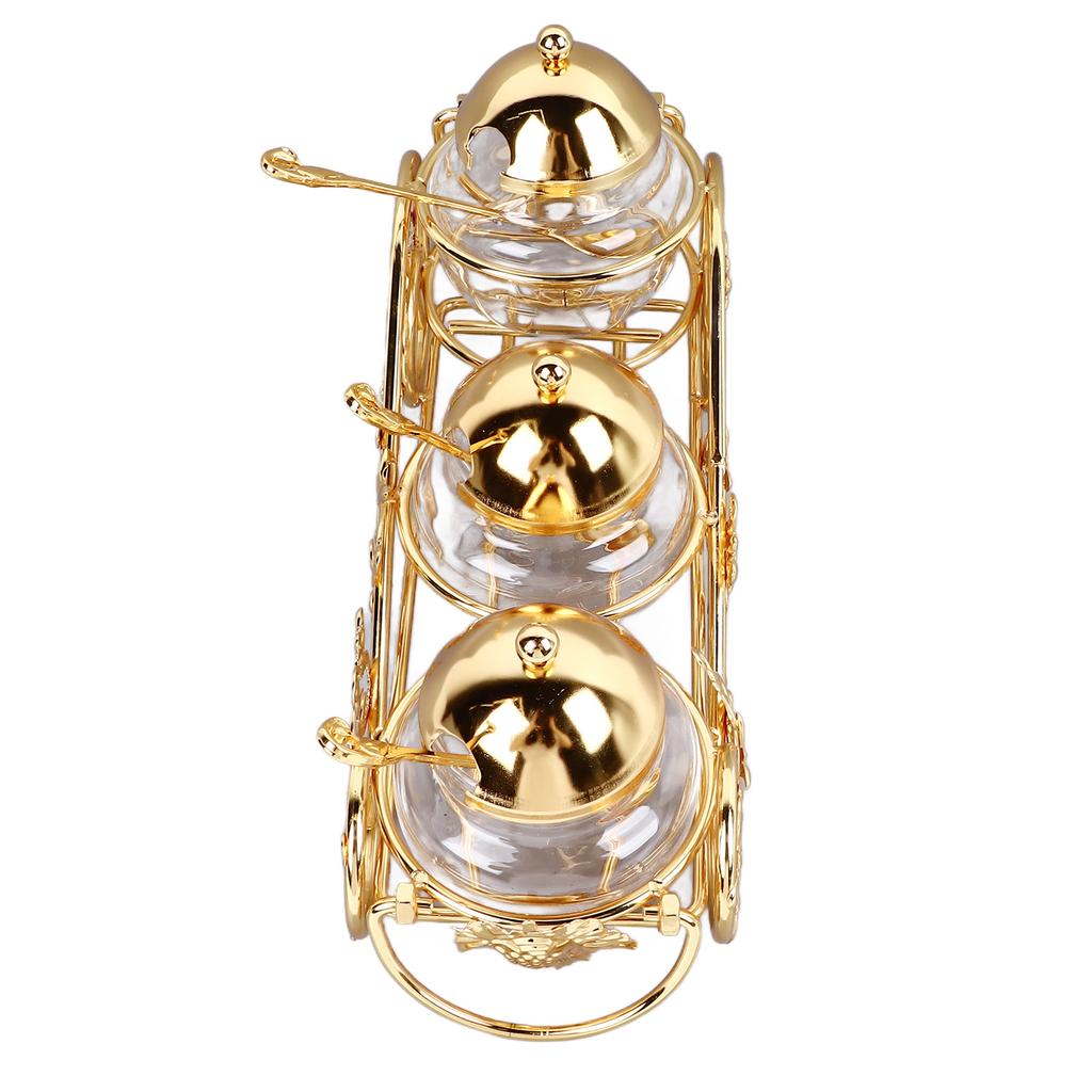 3 Pieces Europn Gold Sugar Jar Polished Glass Ssoning Pot for Hotels Restaurant