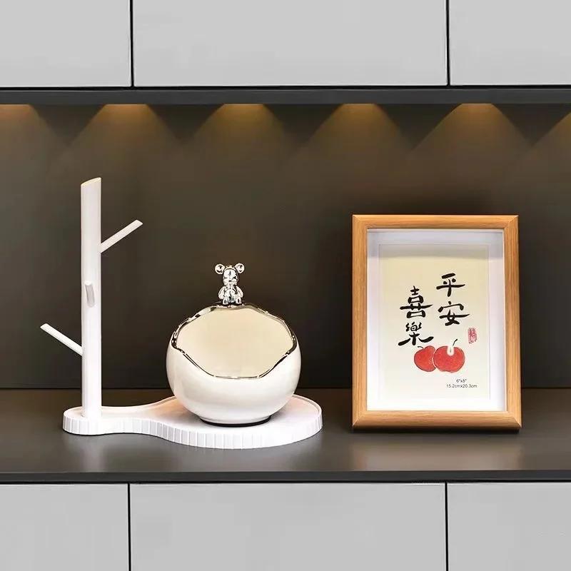 Ceramic Bear Tray Statue Accessory Storage Key Holder Candy Bowl Jewelry Earrings Suitable for Home Modern Table Office Decor