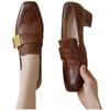 Fashion Spring Fall Winter Leather Square Head Hairy Shoes Single Shoes Female British Style Padded Medium Thick Heel One Footsteps Le Fu Shoes
