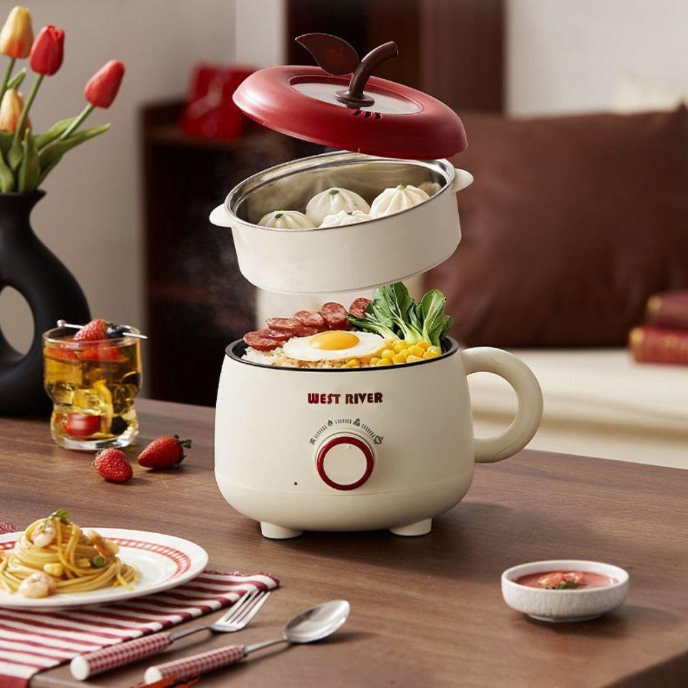 Adjustable Heat Mini Electric Cooking Pot Apple Shaped Rice Cooker Electric Hot Pot  For Dormitory