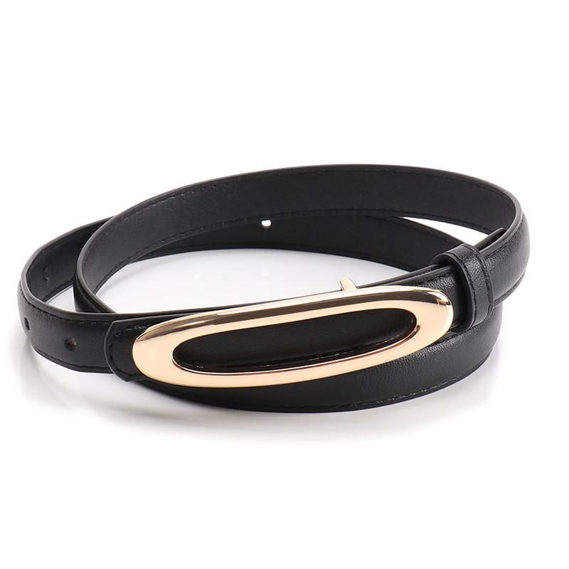 Minimalist Women Leather Belt With Elliptical Flat Buckle For Dress And Jeans