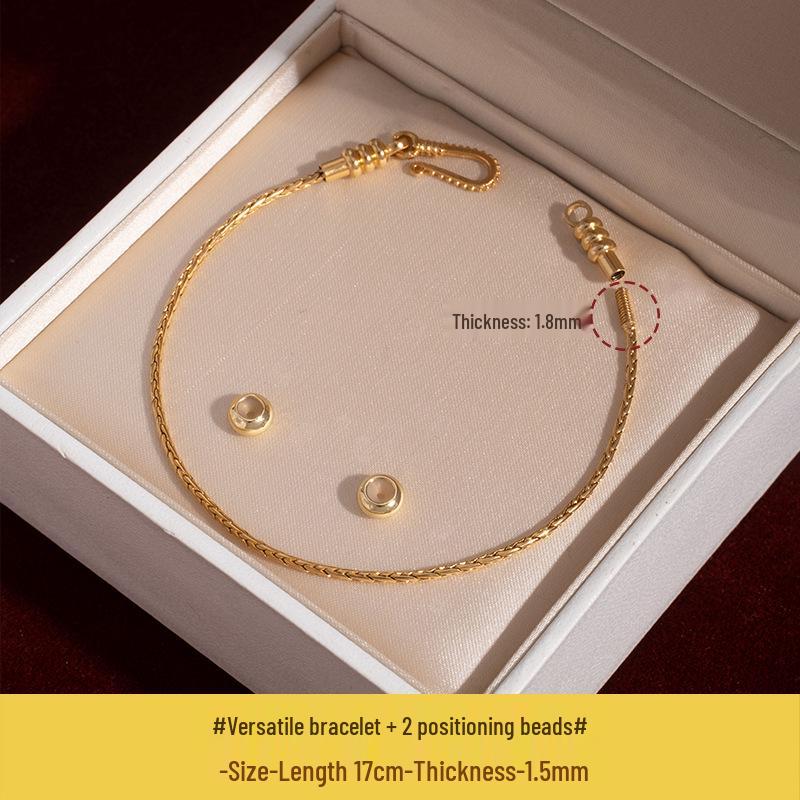 Versatile Gold-Plated Copper Beaded Bracelet with Lucky Beads and Wrap-Around No-Tie Design