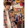 2024 Plaid Long Sleeve Shirt Japanese Hong Kong Style Ins Loose Shirt Boys Summer Trendy Versatile Casual Coat