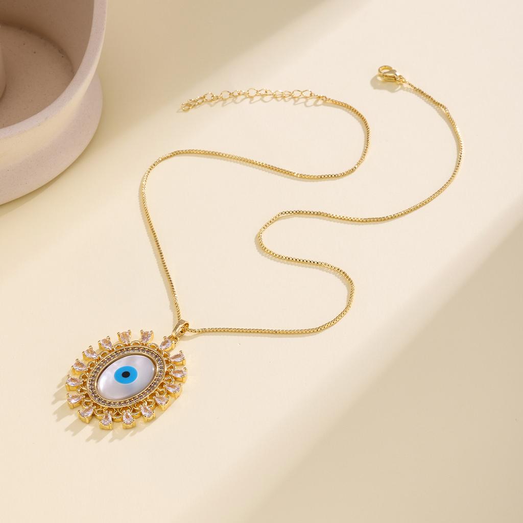 Nidin Turkish Evil Eye Pendant Necklace For Women Vintage Sunflower Shape Micro Pave Zircon Clavicle Chain Lucky Amulet Jewelry