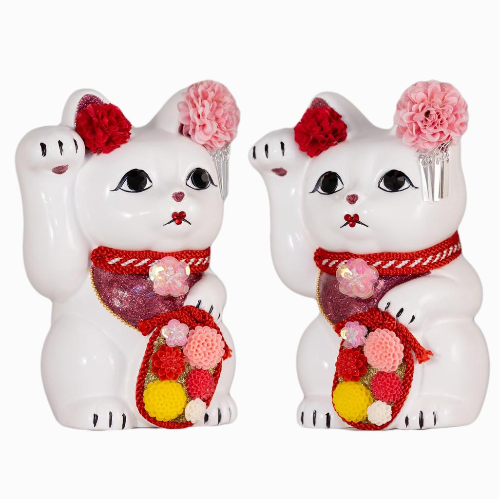 Кот удачи Майкохан Правая лапа Кот удачи Счастливый талисман Фэн-шуй Ящик для подношений Белый (M-SIZE Белый) приподнятый/Керамический Манэки-нэко (мк_М