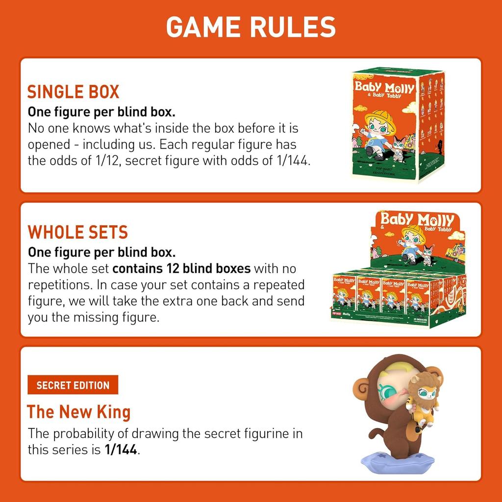 POP MART Фигурки серии Baby Molly & Baby Tabby, Фигурки-сюрпризы, Праздничные подарки на день рождения для девочек и мальчиков, Одиночная коробка