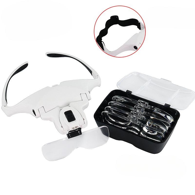1Pc Head-mounted Magnifying Glass Five Different Magnification Lenses 2 LED Lights Maintenance Inspection