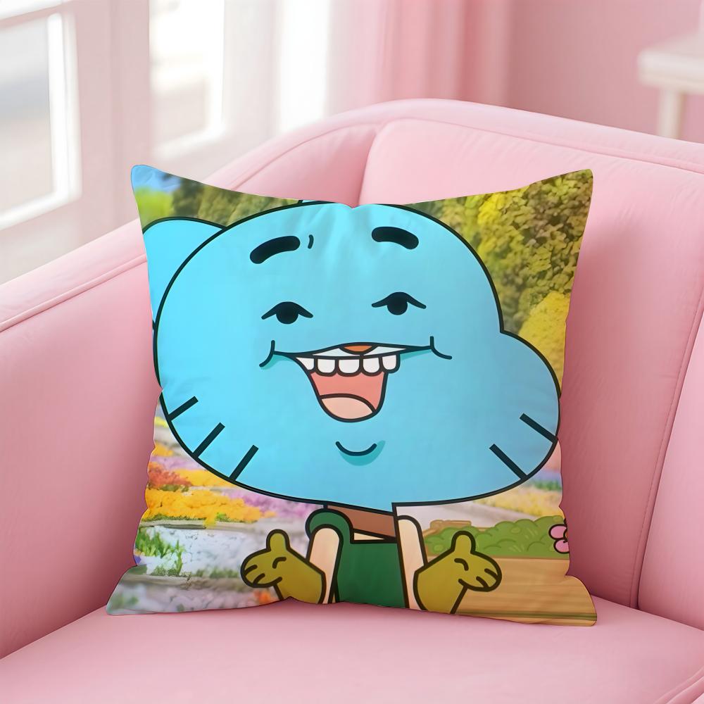 Classic British Cartoon TThe Amazing World of Gumball Cushion Cover Pillow Case Soft Skin Friendly Fabric  Concealed Zipper