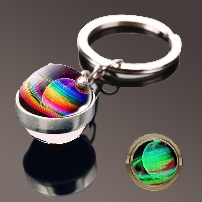 Solar System Galaxy Nebula Double Sided Glass Ball Keychain Moon Earth Mars Pendant Keychain