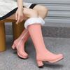 Six Colors Furry Decoration Knee High Boots Women Plus Size 33-48 Grained Pu Platform High Heel Lady Party Long Boots White Pink