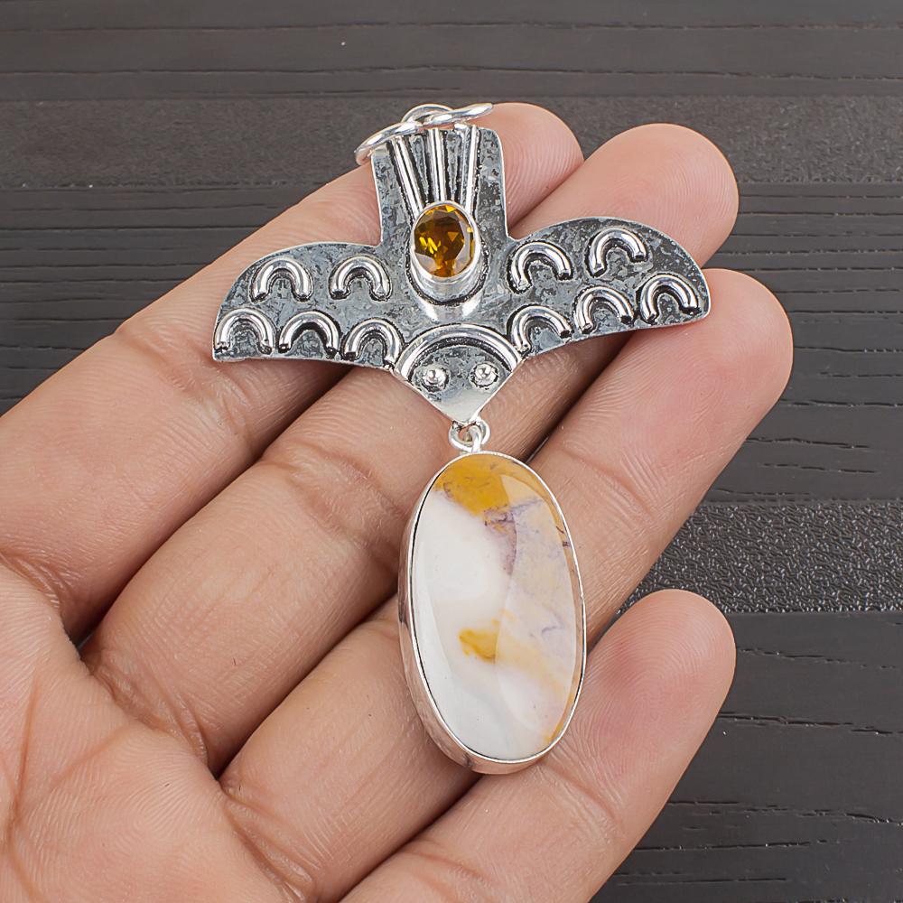 Natural Mookaite Gemstone 925 Sterling Silver Jewelry Designer Pendant 2.66" AJP-2364