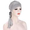 Stretch Fashion Muslim Headwrap Crystal Hemp Long Tail Bow Turban Hat Chemo Cap