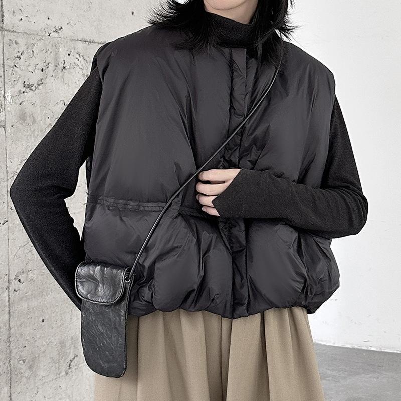 Johnature Winter Cropped Casual Simple Sleeveless Bread Suit Loose Warm Coats