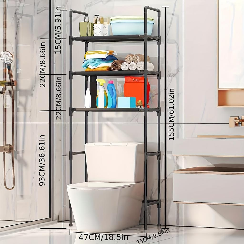 Space-Saving 3-Tier Bathroom Organizer Rack, Over-the-Toilet Plastic Storage Shelf for Essentials and Toiletries