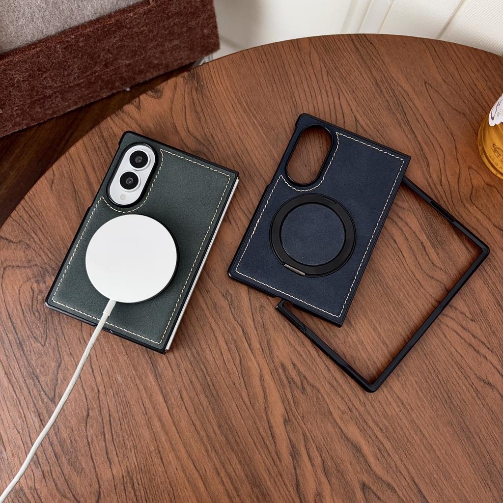 Sheepskin Pattern Leather Case for Samsung Galaxy Z Fold 8 Ultra Zfold 8 Wide Magnetic Rotating Bracket Wireless Charging Cover