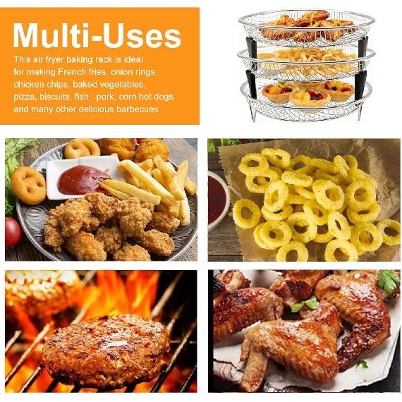 GCQ Air Fryer Rack, 3-Pack Stackable Round Dehydrator Racks for Oven & Air Fryer, 8x8x1.57 Inch, Food Grade Stainless Steel, Fits Inner Diameter