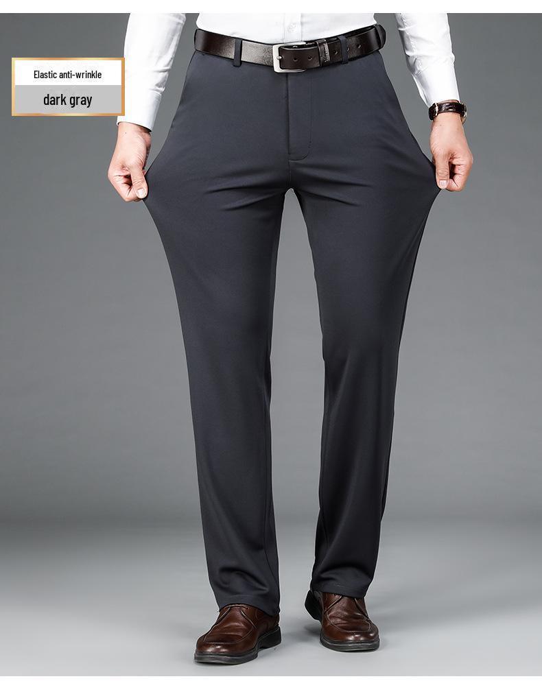 Men's Autumn/Winter Casual Business Trousers: Solid Color, Elastic Waist, Non-Iron, Anti-Wrinkle, Straight Fit.