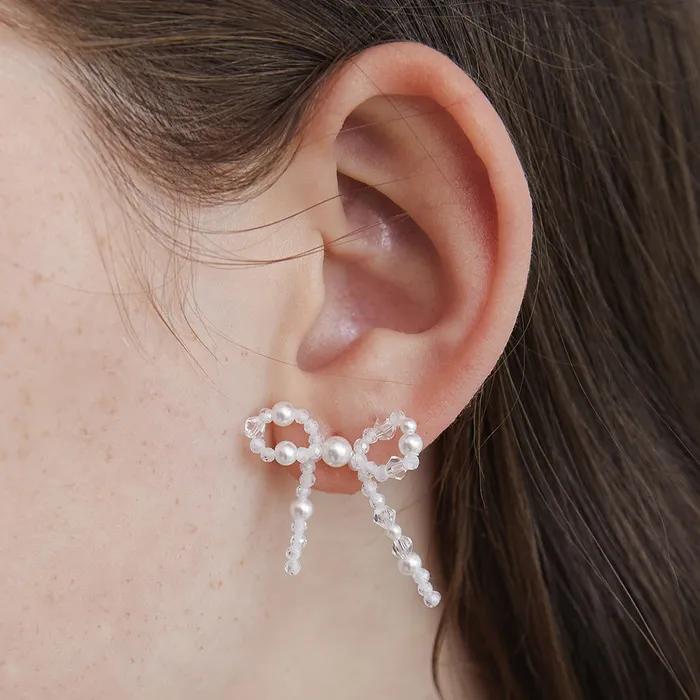 (Серебро 925 пробы) Серьги-люстры с жемчужным миксом и лентами EC3105