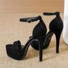 Fashion 2025 Summer Ultra High Heels Platform Sandals Women Ankle Buckle Strap Club Stripper Pole Dance Shoes Black Silk Pumps