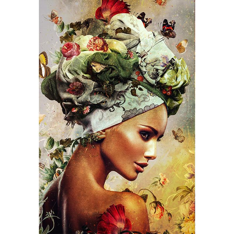 Ретро желтая женская голова с цветком, настенная живопись на холсте, современная гостиная, украшение для дома, фотографии, постеры и принты, Cuadros