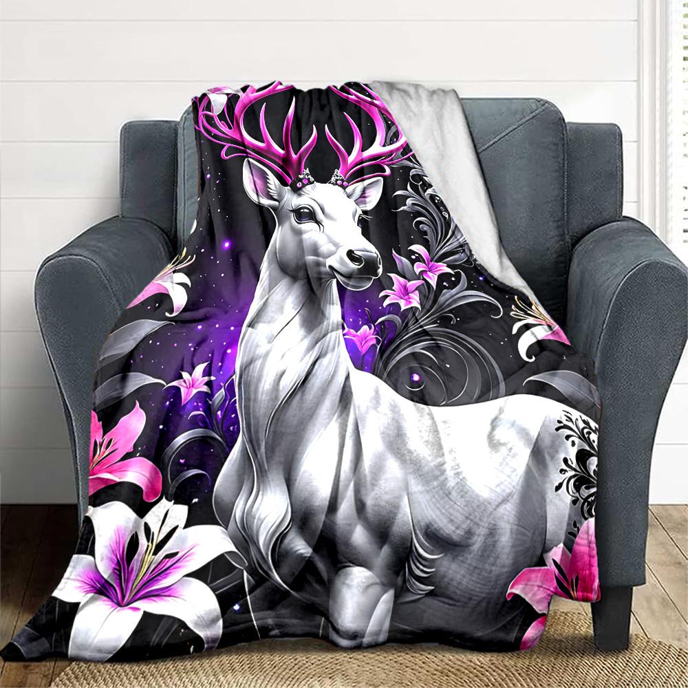 1pc Fantasy Deer Blanket Lightweight Flannel Blanket Throw Blanket For Sofa, Bed, Travel, Camping, Livingroom, Office yy251015187