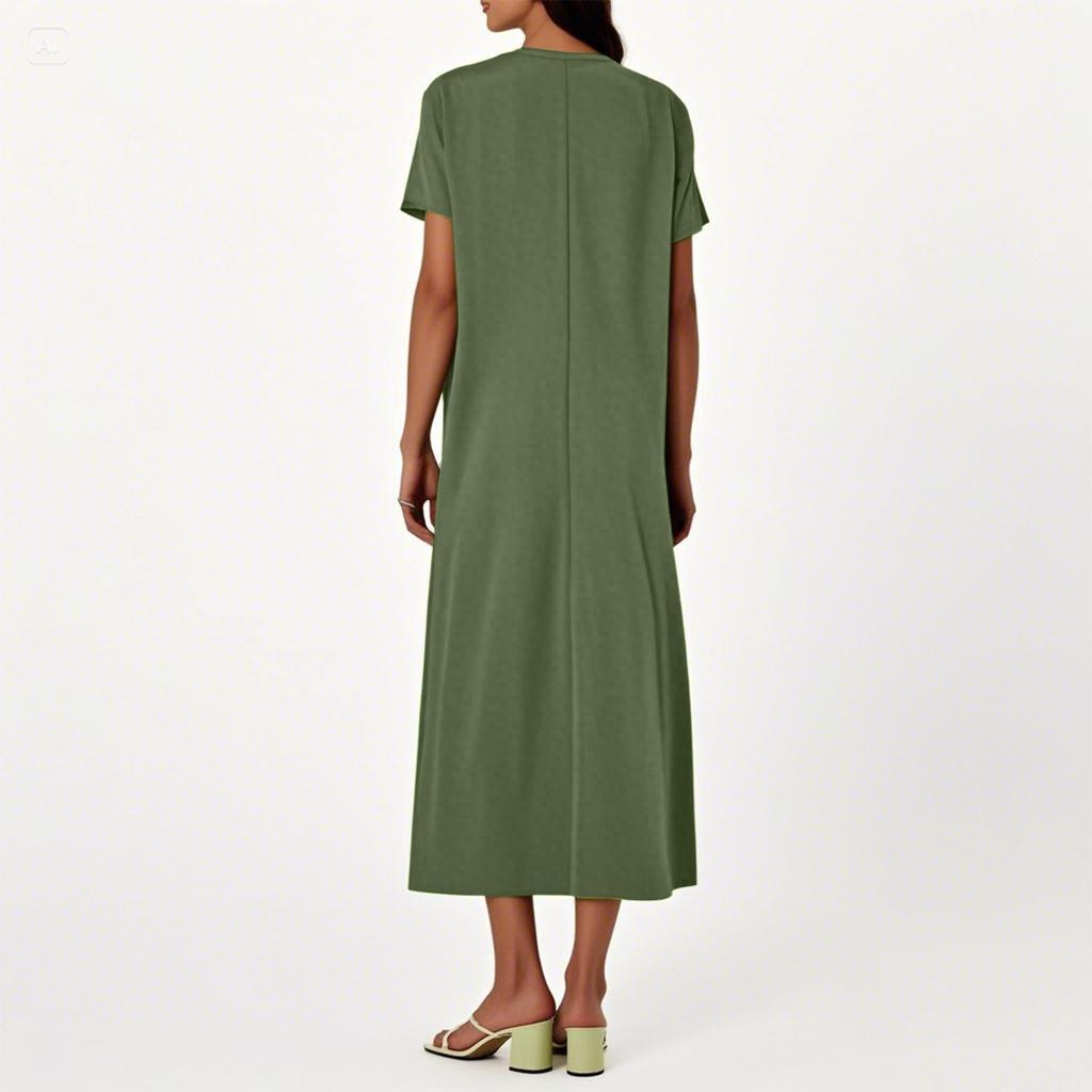 Модное женское однотонное платье с V-образным вырезом, длинное, свободное