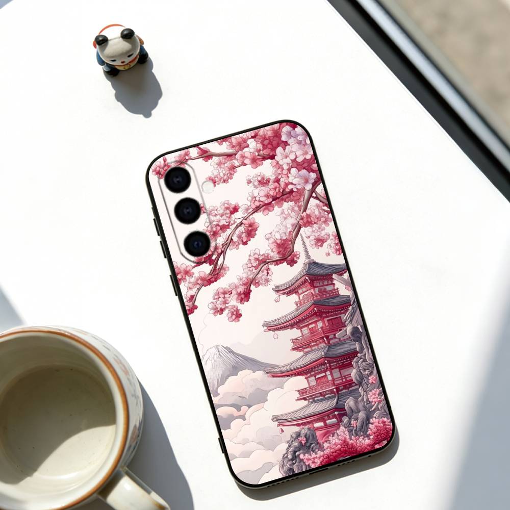 Япония Гора Фудзи Вишня Чехол для телефона для Samsung Galaxy A73, A72, A71, A70, A53, A52, A51, Другие Мягкий черный чехол