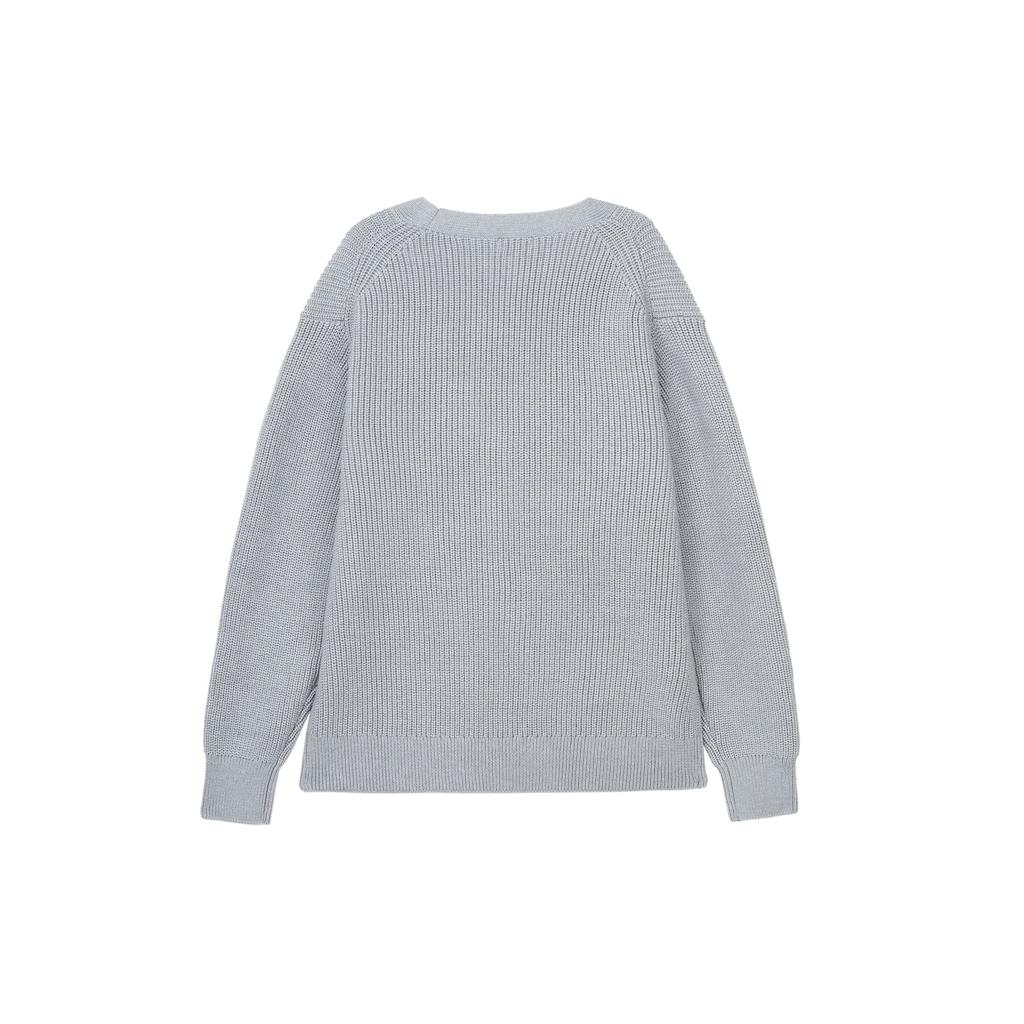 Uniqlo Однотонный приталенный V-образный вырез Свободный длинный рукав Вязаный свитер Мужской свитер Серый 466718-03