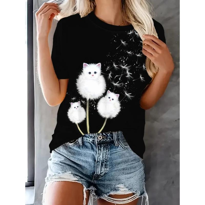 Women's T-Shirts Cartoon Characters Cute Pattern 3d Print Tshirt Funny Cartoon Animal Casual Short Sleeve O Neck Female Clothing