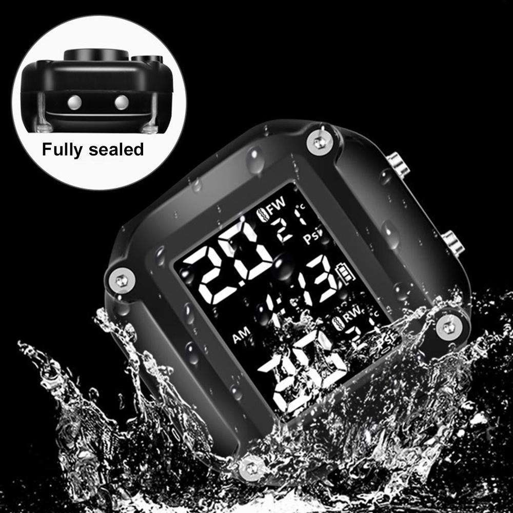 Wireless Motor Tire Pressure Monitoring Alarm System Motorcycle TPMS With 2 External Sensors LCD Display