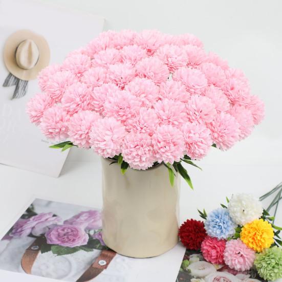 6 Pcs Artificial Hydrangea Flower Faux Chrysanthemum Ball Flower Fake Long Stem Hydrangea Bridal Bouquet for Home Office Wedding Decor