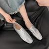 Fashion Women Flat Shoes Genuine Leather Sheepskin Comfort Flats Slip On Silver Beige Simple Shoes Spring Autumn Soft Loafers Square Toe
