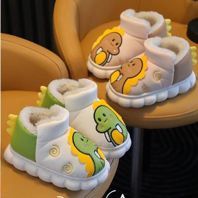 Зимние сапоги для мальчиков с нашивкой в ​​виде динозавра, детская мода, зимние теплые детские повседневные короткие сапоги для маленьких девочек, Нескользящие милые без шнуровки из искусственной кожи