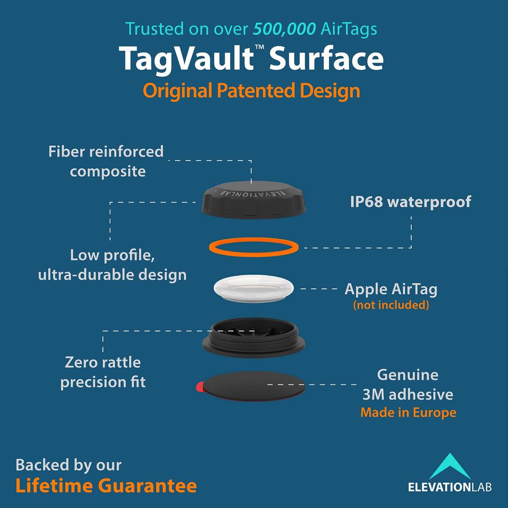 Elevation Lab TagVault™ Surface AirTag Adhesive Mount - The Original Waterproof AirTag Stick-on Holder