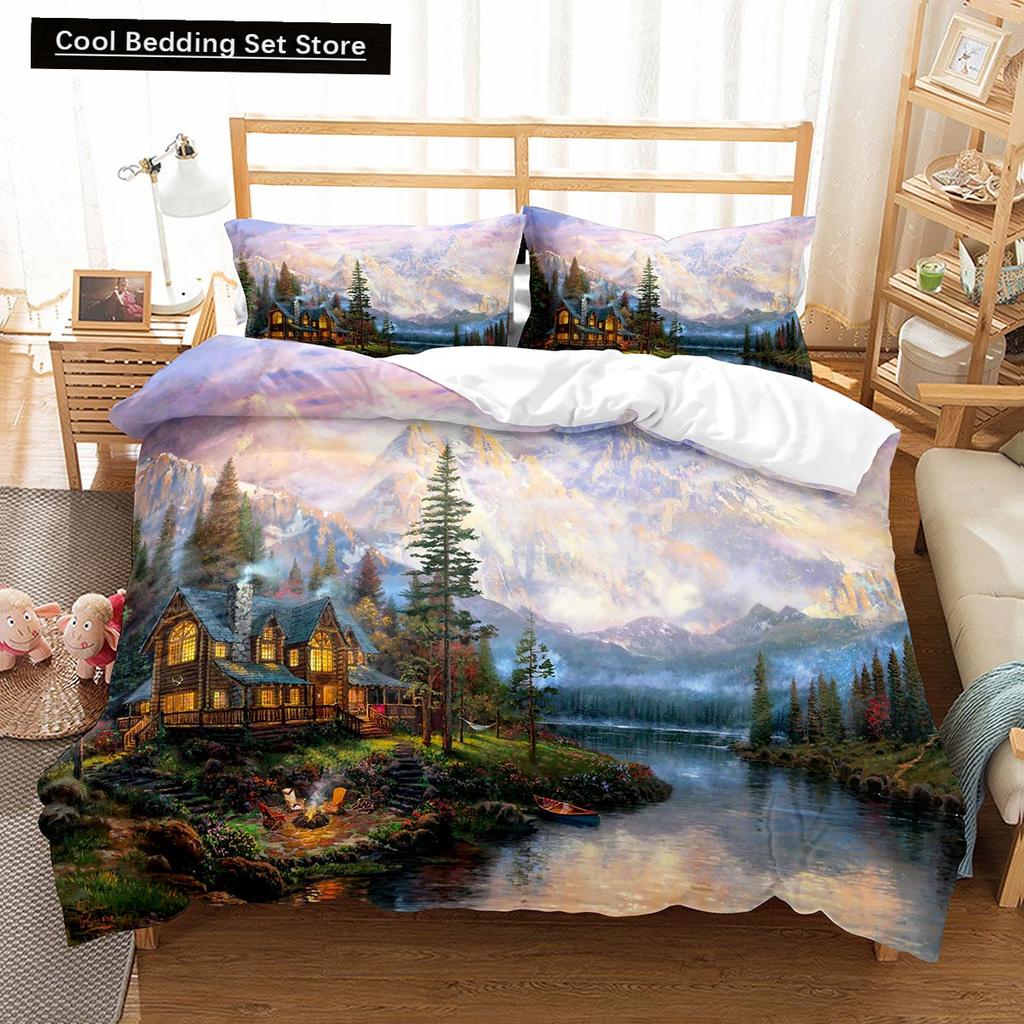 Oil Painting Landscape King Queen Duvet Cover Eiffel Tower Bedding Set Natural Scenery Quilt Cover Polyester Comforter Cover