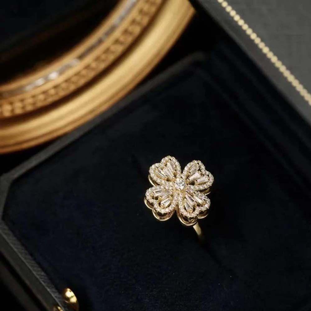 Gold Color Rotatable Women Finger Rings Korean Style Four-leaf Clover Rings Spinning Zircon Rings