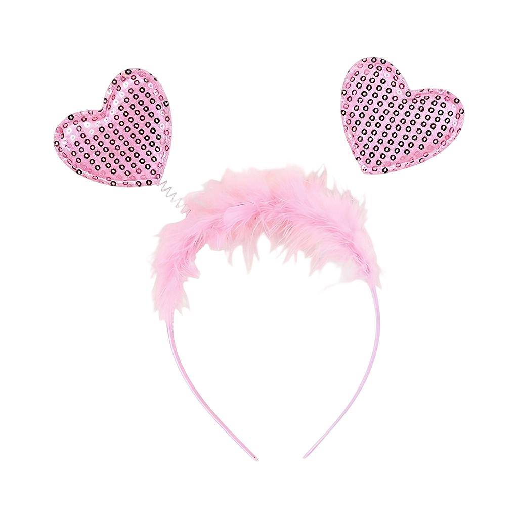 Heart Shaped Glitter Headband with Decorative Tinsel and Flexible Heart Accents for Costume Party Events and Celebrations