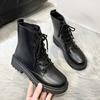 Модные повседневные ретро-ботинки женские дизайнерские туфли из искусственной кожи женские осенне-зимние черные ботинки на платформе для женщин