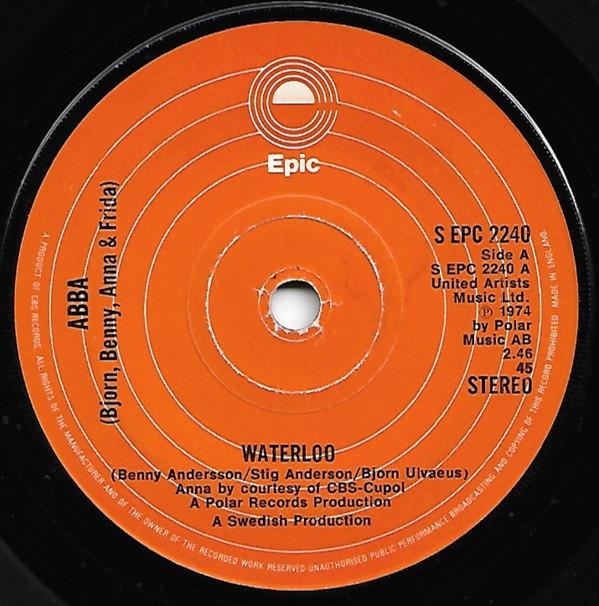 7-дюймовая пластинка ABBA Waterloo SEPC2240 Epic 1978 UK Поп Б/у