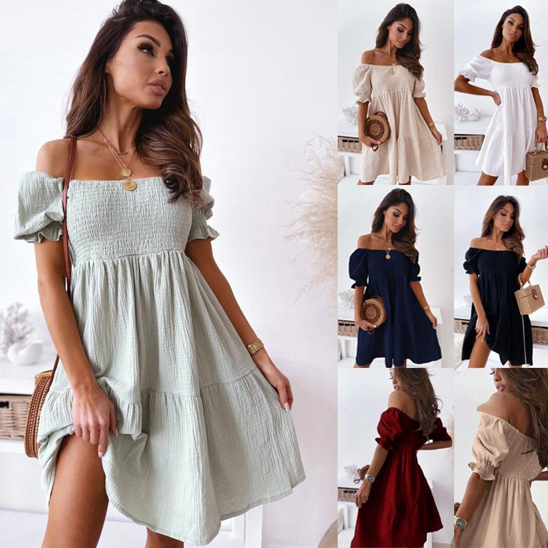 Off Shoulder Solid Color Dress Waist Hugging Elegant Strap Dress for Women Sleeveless Loose Dresses Causal Backless Dress