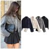 Fall/Winter Chic Street Coat for Casual Women with Pocket Front Zipper Vintage Lapel Bomber Jacket with Long Sleeves