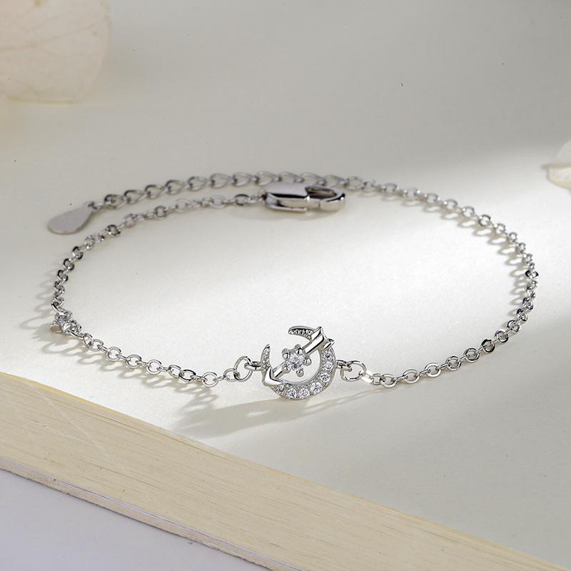 VENTFILLE 925 Sterling Silver Star Bracelet Fashion Korean Five-pointed Star Crystal Double Bracelet
