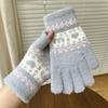 Fair Isle Pattern Cycling  Knitted Gloves Polyester Cold Proof Gloves  For Women
