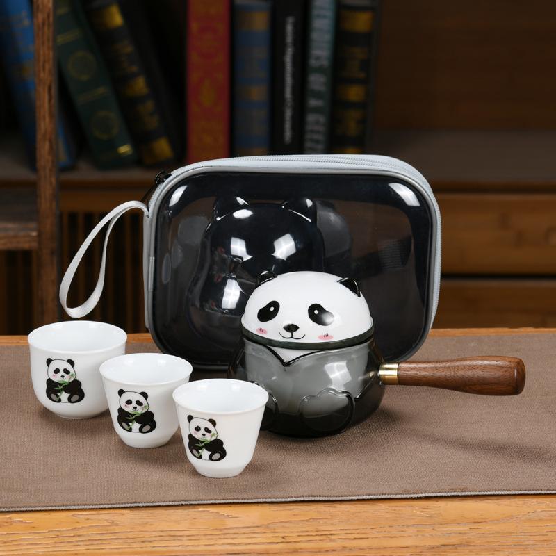 Panda Ceramic Tea Set Outdoor Portable Travel Tea Set Three Cups Express Portable Set Business Creative Portable