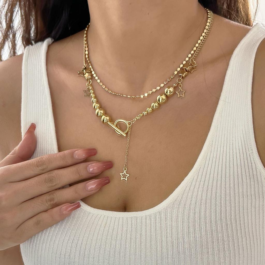 Крутое панк гот бусины ожерелье вырез многослойная звезда кулон ожерелье регулируемый чокер Y2K металлическое ожерелье вечеринка