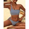 Комплект бикини из двух частей с полосатым верхом на одно плечо и однотонным низом, женский сексуальный купальник, женский купальник, пляжная одежда