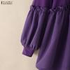 Neck Zanzea Casual Women Round Loose Long Sleeve Blouse