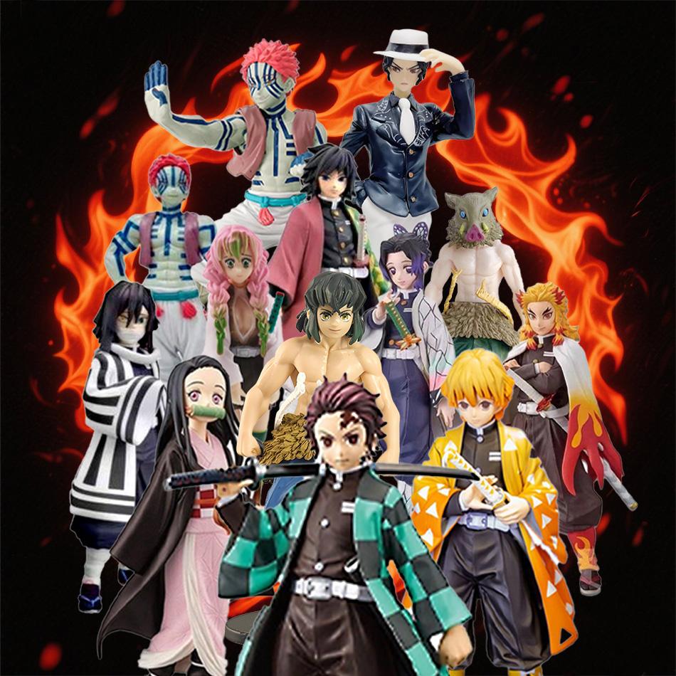 Аниме Фигурка Истребитель Демонов - Камадо Тандзиро с Агацума Дзэницу и Нэдзуко ПВХ Модель Игрушки Kimetsu No Yaiba Воины