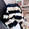 New Sweater Women's Autumn and Winter Loose Long-sleeved Thickened Black and White Winter Sweater Knitted Sweater
